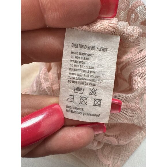 Ivory Sheer Mesh Top L Pink Floral Embroidered Y2K Coquette Fairycore Soft Girl - Picture 8 of 8